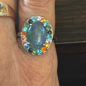 Blue opal ring with gemstones